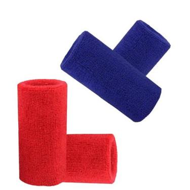 Imagem de Munhequeira Toalha 15cm Pack 2 Pares Cores Vermelho e Azul - EB