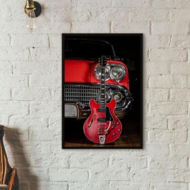Imagem de Quadro Guitarra e Carro Antigo Vermelhos 33x24cm - Quadros On-line, Ma