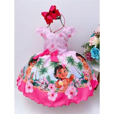 Imagem de Vestido Infantil Moana Baby Rosa C/ Broche Luxo Festas 3109MO - Utchuk