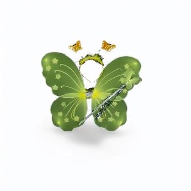 Imagem de Kit Fantasia Asa de Borboleta Varinha Carnaval Verde - ShopMix