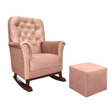 Imagem de Poltrona Amamentação Com Pé Canoa + Puff Agatha Veludo Rosé