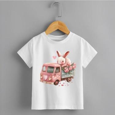 Imagem de Camiseta Infantil Menina Caminhão Rosa Coelhinho Personalizada 100% Al