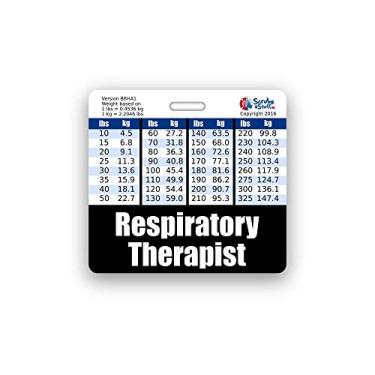 Imagem de Emblema de terapeuta respiratório Buddy horizontal com tabelas de conversão de altura e peso (padrão, preto)