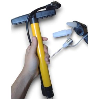 Imagem de Bomba de ar para encher pneu de bicicleta; bike; inflar; manual, bola, infláveis, carrinho de mão, kit de bicos diferentes. (Amarelo)