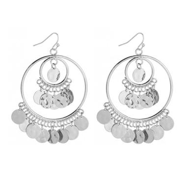 Imagem de Brincos de gota longos com borla de disco fashion para mulheres, vintage, boho, moeda redonda, círculo, vazado, em forma de lua, grande lustre pendurado, hipoalergênico, joia indiana Bollywood,