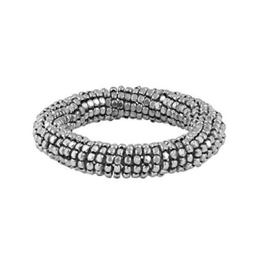 Imagem de Touchstone Pulseira indiana de contas coloridas de Bollywood com contas de metal batidas, pulseira larga aberta em tom dourado ou branco para mulheres., Liga metálica, Sem Pedra Preciosa