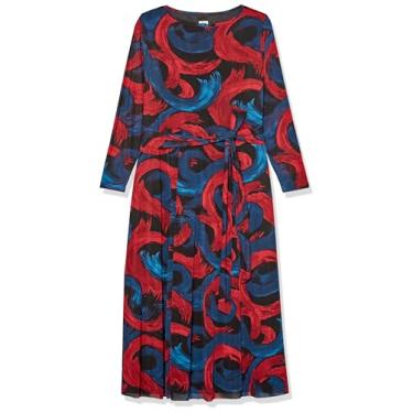 Imagem de Anne Klein Vestido midi feminino plus size de malha com laço na cintura, Meia-noite profunda/preto, 2X