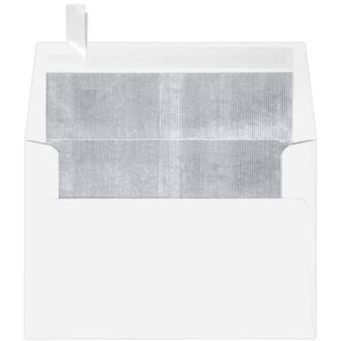 Imagem de Envelopes de convite forrados com folha A4 (11,4 x 16,5 cm) com película adesiva e prensa - branco com forro prateado LUX (50 unidades) | Perfeito para os cartões de Natal, RSVP, anúncios, notas e mais! |FLWH4872-03-50