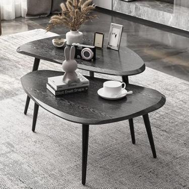 Imagem de Mesa de centro de meados do século, conjunto de mesa de centro para sala de estar, jazz preto/nogueira (várias especificações opcionais), jazz preto grande + jazz preto pequeno