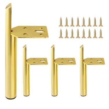 Imagem de LifCratms 4 peças de pernas de metal para móveis de 15 cm, pés de armário resistentes dourados, pernas de sofá, pés de substituição de móveis modernos com parafusos para cômoda faça-você-mesmo,