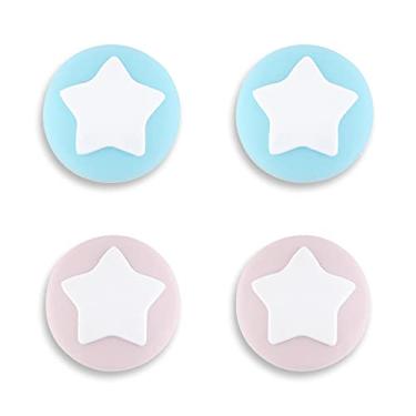 Imagem de eXtremeRate PlayVital Star Design bonito interruptor de aderência para polegar, Sakura Pink & Heaven Blue Joystick Caps para Nintendo Switch Lite, capa analógica de silicone para controle Joy-con