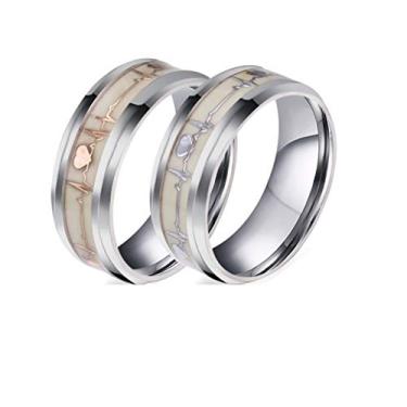 Imagem de Anel de batimento cardíaco luminoso de 8 mm prata/dourado de aço inoxidável brilhando no escuro Aliança de noivado e casamento para homens e mulheres, Aço inoxidável