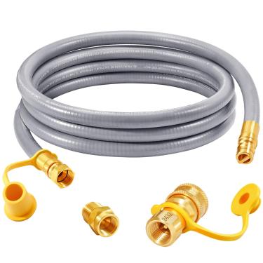 Imagem de GasSaf Mangueira de gás natural ID de 2,5 m com encaixe de conexão rápida, kit de conversão de gás natural para churrasqueira a gás, gerador, aquecedor de pátio e mais - certificado CSA