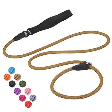 Imagem de Coleira deslizante para cães, coleira antiderrapante forte para treinamento de cães [rotação de 360° anti-emaranhado] 1,8 m / 1,8 m de nylon durável sem puxão, trela de caminhada para cães pequenos, médios e grandes, 1,8 m, cáqui