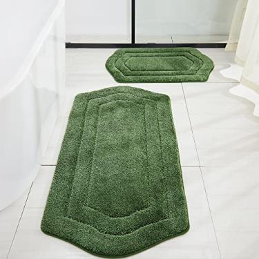 Imagem de COSY HOMEER Tapetes de banheiro extragrossos – Tapetes de banheiro antiderrapantes de fio de pelúcia macio 100% poliéster microforte, tapete para sala de estar, quarto, tapete absorvente de água (verde, 51 x 81 + 61 x 122 cm)