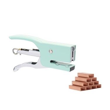 Imagem de #10 Mini grampeador de alicate verde com conjunto de grampos bonito grampeador manual nº 10 com 1000 grampos de ouro rosa para suprimentos de acessórios de escritório e casa (grampeador de alicate