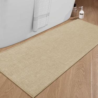 Imagem de chakme Tapete de banheiro 149 x 25, tapete de banho ultrafino antiderrapante grande tapete de banho absorvente de secagem rápida para piso de banheiro, (bege claro, 150 x 63 cm)