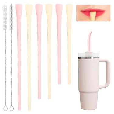 Imagem de Snowfall Conjunto de 6 canudos de silicone antirugas para Stanley de 850 g e copos de 1,134 g, canudos de silicone longos reutilizáveis e macios sem rugas, escovas de limpeza e bolsa de transporte