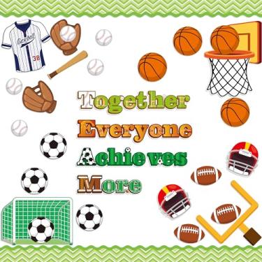 Imagem de ArowlWesh 77Pcs Team Spirit Sport Bulletin Board Decoration Back To School Set Together Everyone Achieves More Basketball Football Recortes Nome Tags Motivacional Escola Quadro-Neg(Adequado, Colorido)