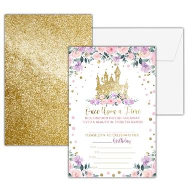 Imagem de Convites de aniversário de princesa, 25 cartões de convite de festa castelo mágico dupla face com 25 envelopes, convites de festa infantil suprimentos de decoração de celebração - B02