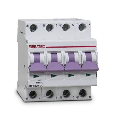 Imagem de Disjuntor tipo DIN para Corrente Contínua Tetrapolar X10 C32/4-CC 32A -10Ka Ruptura - 1000Vcc -Fotovoltaico