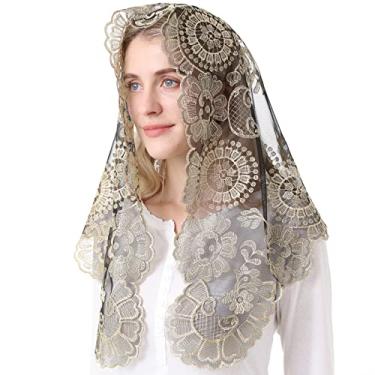 Imagem de Ammmscaf Véu de Mantilha Católica Tradicional, Véu de Capela de Missa Latina, Renda Clássica, Bordado, Cobertura de Cabeça para Mulheres