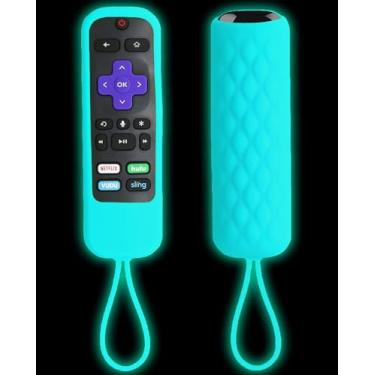 Imagem de TOKERSE Capa de silicone para controle remoto Roku Steaming Stick/Voice/Express/Premiere Remote – Capa de silicone para TCL Hisense Roku TV Smart TV Controle Remoto Capa que brilha no escuro – Azul brilhante
