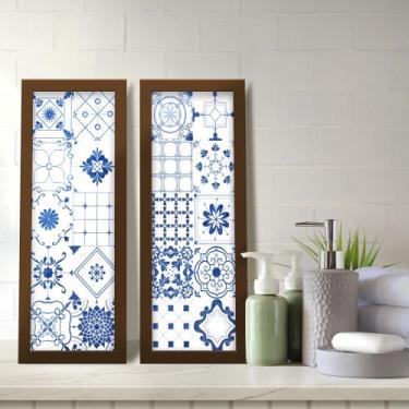 Imagem de Kit 2 Quadros Decorativos Lavabo Azulejo Português Branco Azul Provenç