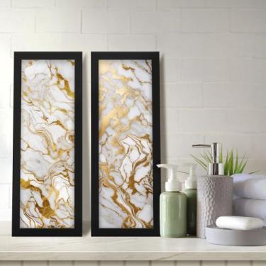 Imagem de Kit 2 Quadros Decorativos Lavabo Mármore Marmorizado Branco Dourado Mo