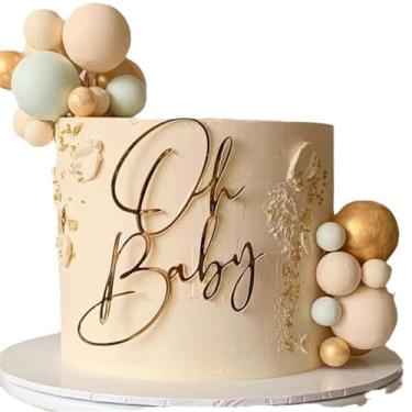 Imagem de HQKJGSYX Acrylic Oh Baby Cake Topper Baby Shower Cake Topper Golden Happy Birthday cake toppers Decoration Baby Baptism for Boys Girls Birthday Anniversary Decoration Supplies