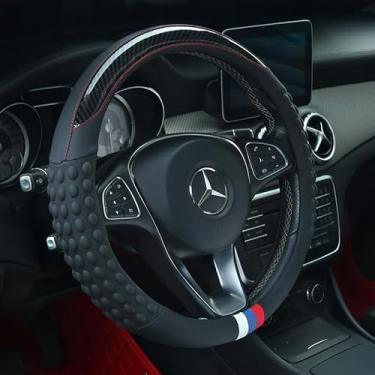 Imagem de Capa para volante de carrinho de golfe de 33 cm, capa de volante de couro respirável antiderrapante, sensação de aderência confortável para EZGO TXT e RXV (preto)