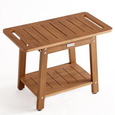 Imagem de LaFroug Banco de chuveiro HDPS para chuveiro interno, banco de chuveiro grande para depilar as pernas, cadeira de chuveiro interna para sentar, assento de chuveiro de banho com prateleira de