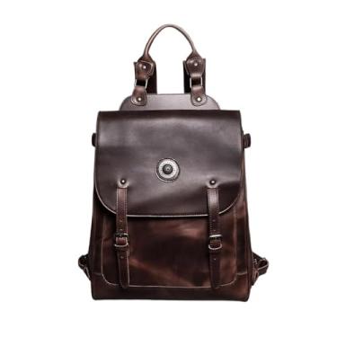 Imagem de Mochila masculina vintage de couro casual luxuosa bolsa de viagem fashion mochila ao ar livre para homens(Dark Brown)