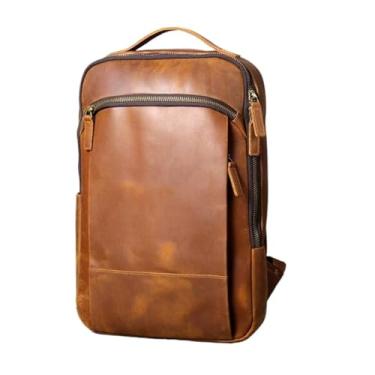 Imagem de Bolsa de ombro de couro vintage artesanal mochila de couro genuíno para mochila de couro masculino(Brown)