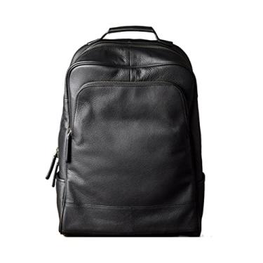 Imagem de Mochila de couro genuíno de qualidade para homens mochila escolar mochila diária masculina mochila preta masculina