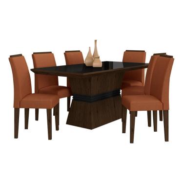 Imagem de Mesa De Jantar 6 Cadeiras Gênova Imbui/preto/terrac - Móveis Arapongas