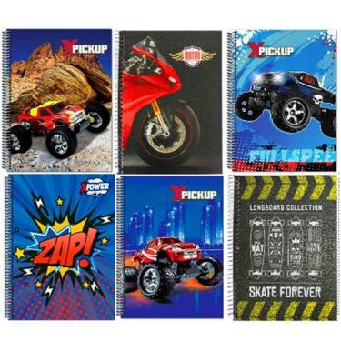 Imagem de Kit 5 Cadernos Capa Dura Grande A4 Arame Espiral Estampado Meninos - M