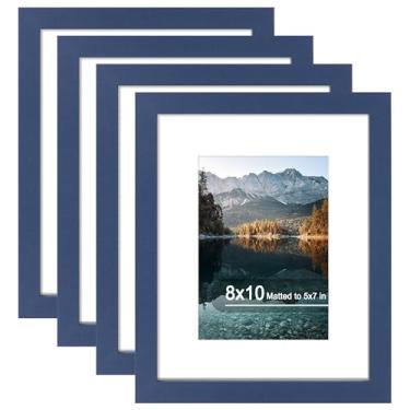 Imagem de SZYUU Conjunto de 4 porta-retratos de 20 x 25 cm, vidro real de alta definição, exiba imagens 13 x 17 com tapete ou 20 x 25 sem tapete, molduras para pendurar na parede ou mesa, azul
