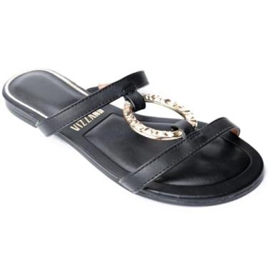 Imagem de Rasteira Vizzano Detalhe Dourado Feminina - Preto - 37