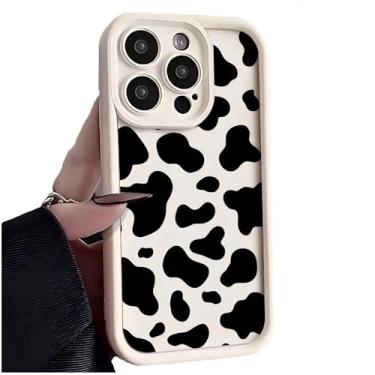 Imagem de Capa de telefone com estampa de vaca à prova de choque de silicone macio TPU slim fit antiarranhões com listras de animais para iPhone 16/15/14/13/12/11 Pro Max/Plus/XR/XS/X (branco bege, para iPhone