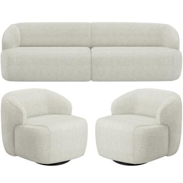 Imagem de Sofá 4 Lugares Curvo Orgânico Com 02 Poltronas Living 280cm Barolo L06 Linho Cru