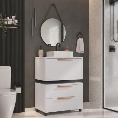 Imagem de Gabinete para Banheiro com Rodízio, com Cuba de sobrepor e Espelho Kyoto 60cm