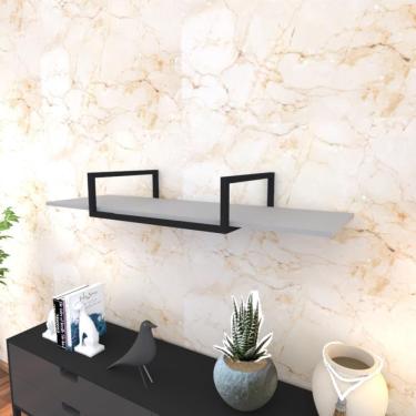 Imagem de Prateleira Industrial Suspensa Estante Parede Nicho Cinza Ferro E Madeira Suporte Pratileira