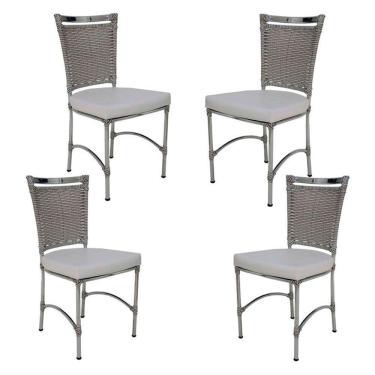 Imagem de 4 Cadeiras Em Alumínio E Fibra Sintética Jk Cozinha Edícula Marmore E Nautico Branco