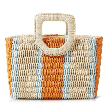 Imagem de QTKJ Sacola feminina, bolsa de praia de palha, bolsa de ombro colorida de grande capacidade, bolsas adequadas para viagens de férias diárias (estilo 2), Cor:, One Size