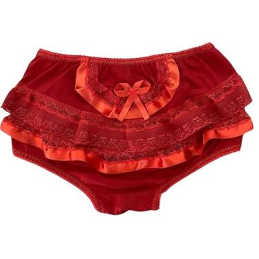 Imagem de Calcinha Infantil Bunda Rica Forro 100% Algodão com Babados e Bordado em Renda (BR, Idade, 6 Meses, 12 Meses, 1, Vermelho)
