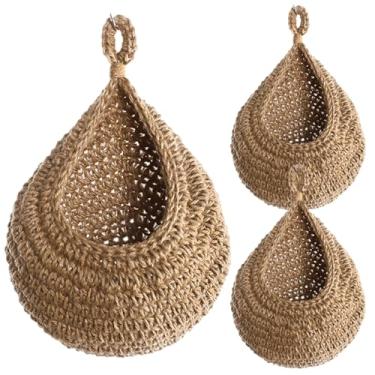 Imagem de Cesta suspensa de linho de algodão com 3 peças de 19 x 24 cm - organizador de parede para frutas, legumes e cozinha