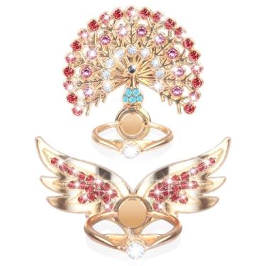 Imagem de WATACHE Suporte Para Anel De Dedo, Pacote Com 2 Soquetes Metal Universais Glitter Luxo E Diamantes Iphone 16/15/14/13 Pro Max, Galaxy S24/S23/S22 Ultra, Dedo Todos Os Smartphones, Pavão/Asas