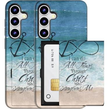 Imagem de MUQR Capa compatível com Samsung Galaxy S25 / S24 Kawaii, capa carteira com suporte de cartão feminino para mulheres meninas bíblia canções cristãs versos religião religiosa