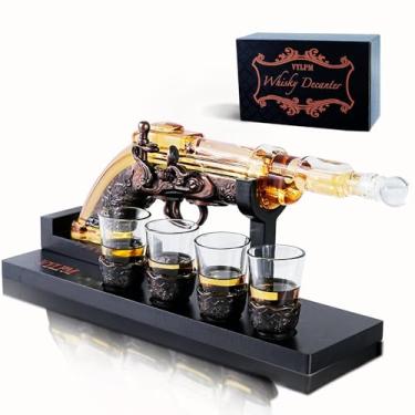 Imagem de VYLPM Conjunto De Decantador De Uísque Com 4 Copos De Shot, Presentes Legais E Exclusivos Para Homens E Namorados, Conjunto De Decantador De Bebidas Alcoólicas, Um Ótimo Complemento Para O Bar Em C